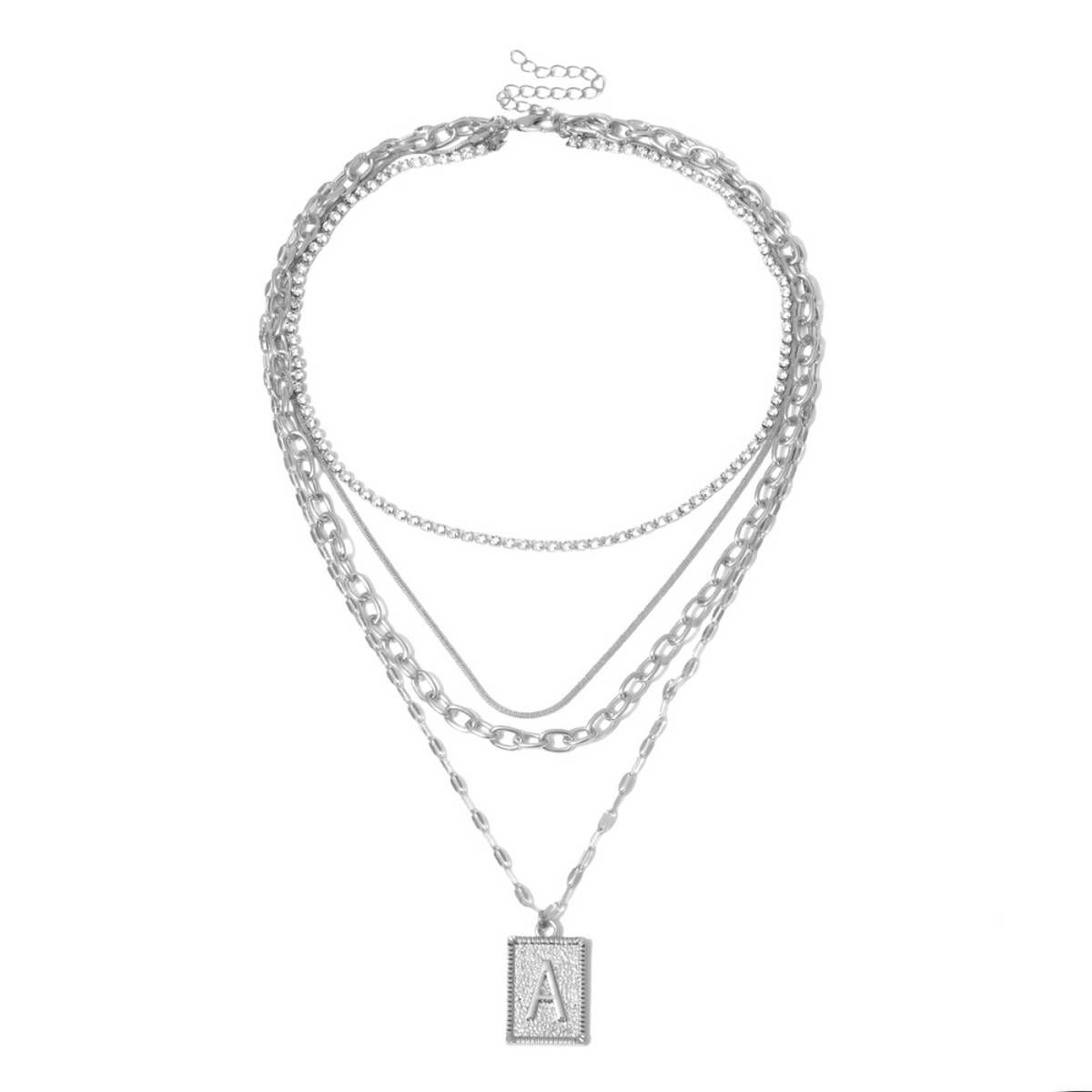 Vintage Women Rhinestone Letter A Pendant Multilayer Chain Necklace Jewelry Gift