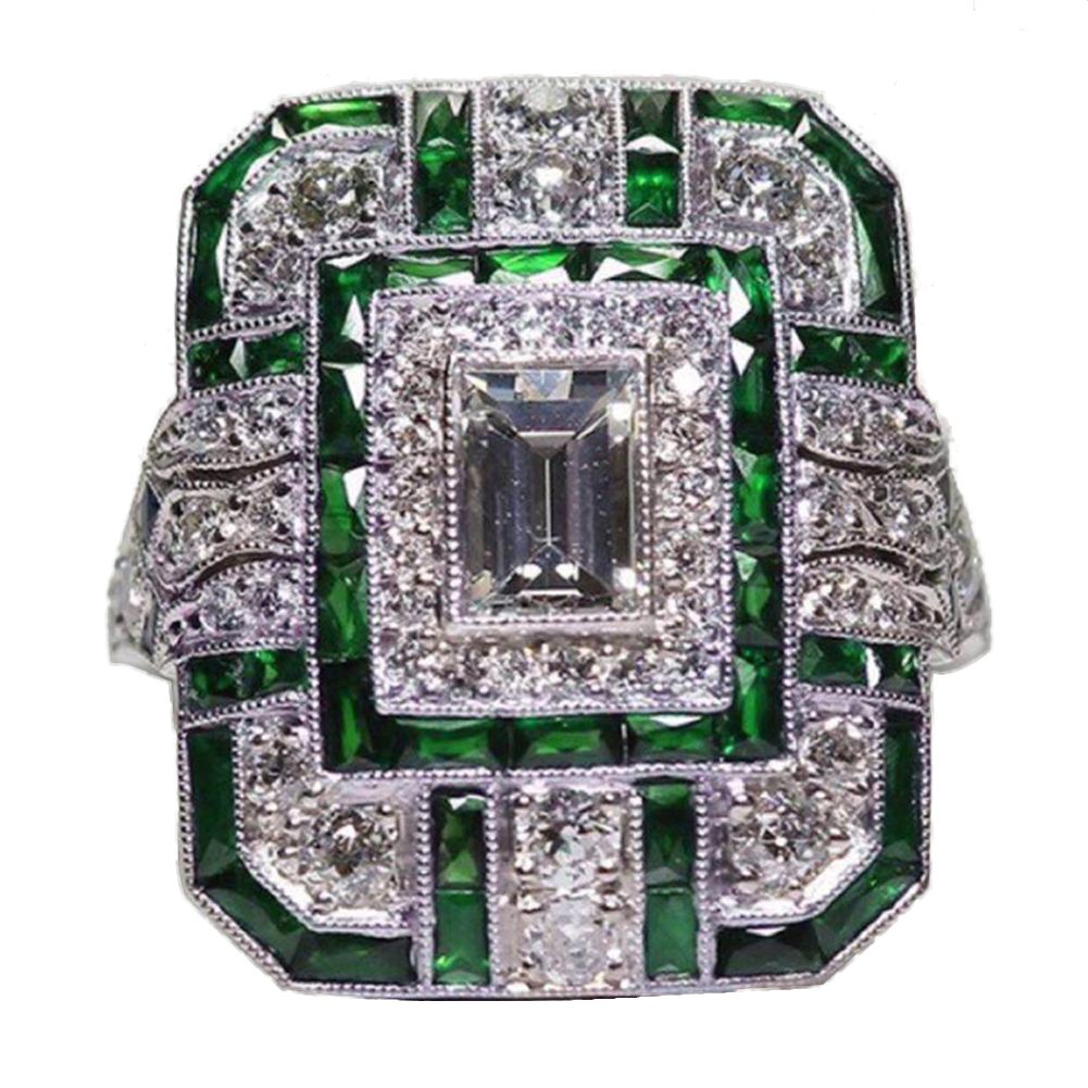 Wedding Engagement Women Retro Cubic Zirconia Inlaid Square Finger Ring Jewelry