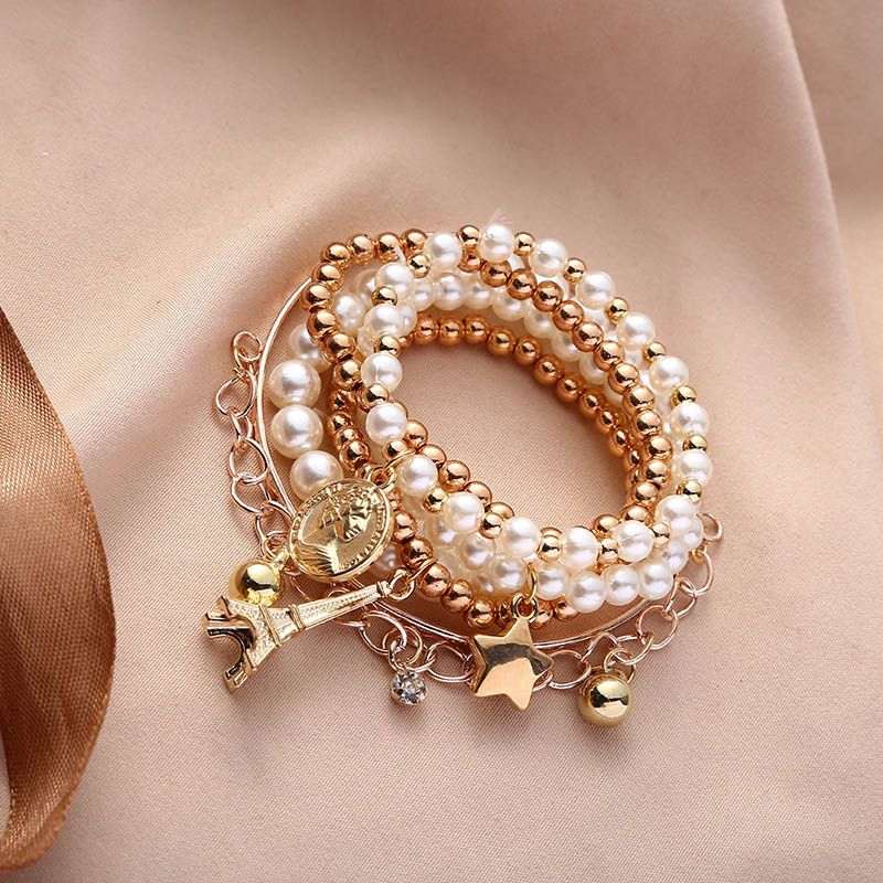 Vintage Bangle Charm Bracelets For Women Eiffel Tower Pendant Beaded Stretch Bangle Bracelets Gifts For Girls Jewelry Pulseras