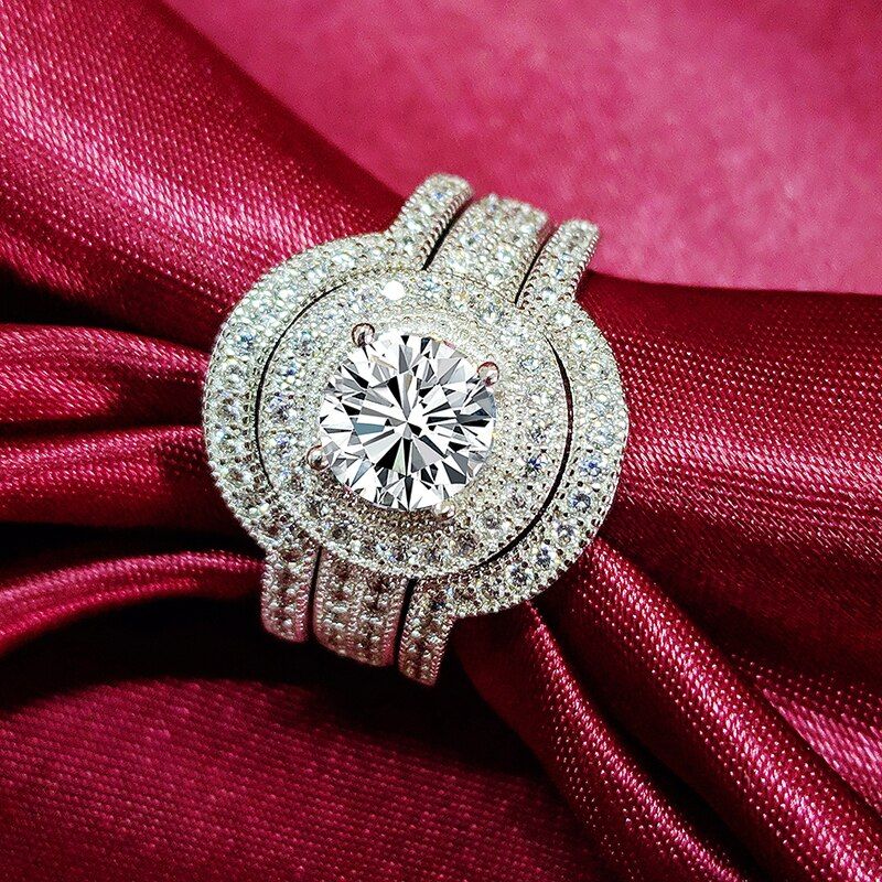 2020  desgin 3pcs in one 925 Sterling Silver Wedding Rings set bridal Classic Engagement Band Ring For Women Jewelry R4426X