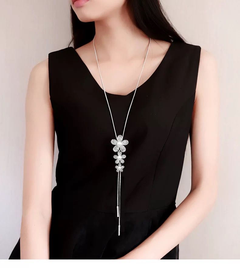 2022 Flower Pendant Necklace Silver Color Women Office Lady Imitation Pearl Jewelry Bijoux Gifts - Jewellery For Women
