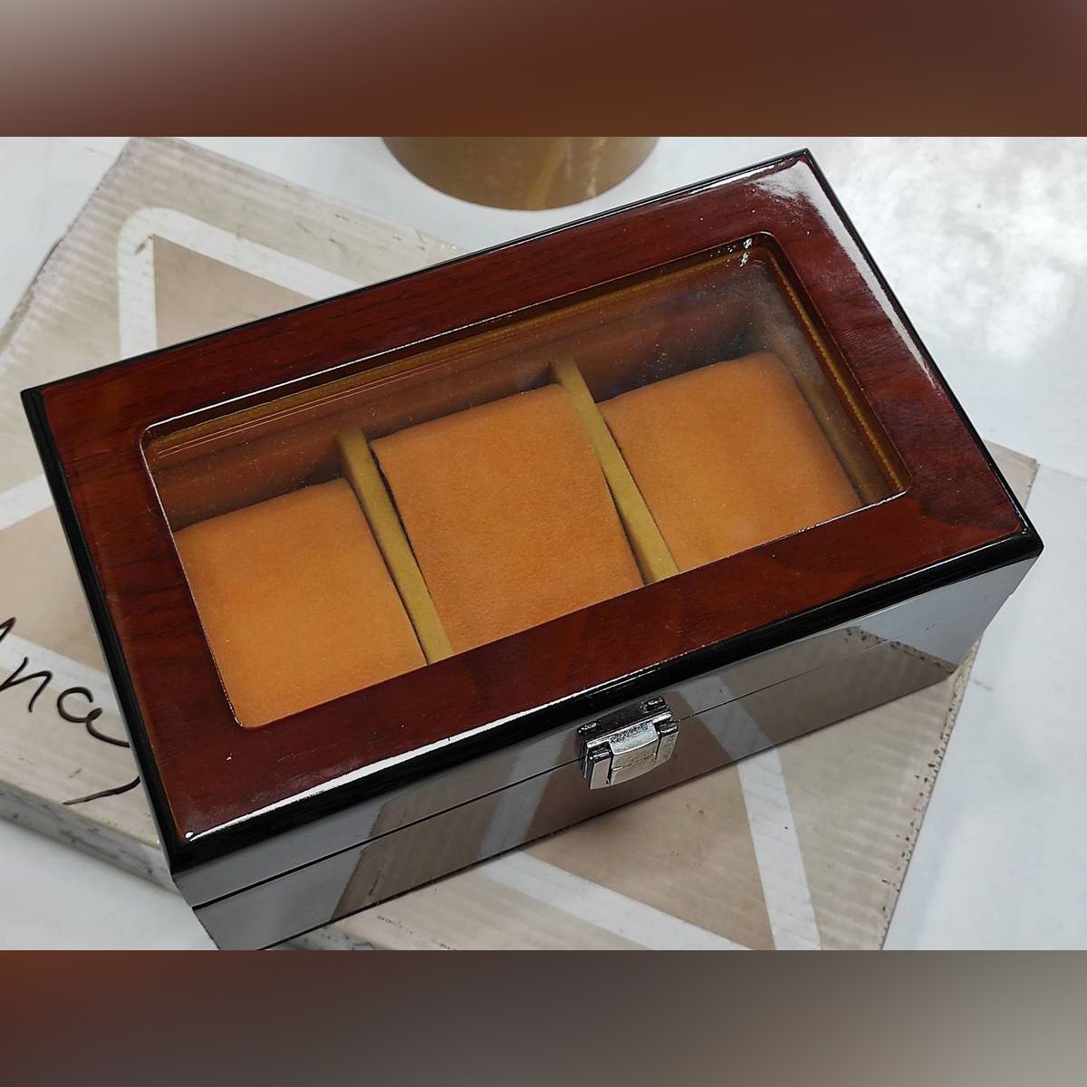 3 Slots Grid Premium Wooden  Watch Display Box With Leather Smooth Interior Finishing Watch Display Box Jewelry Storage or Bracelet Box Organizer Case.
