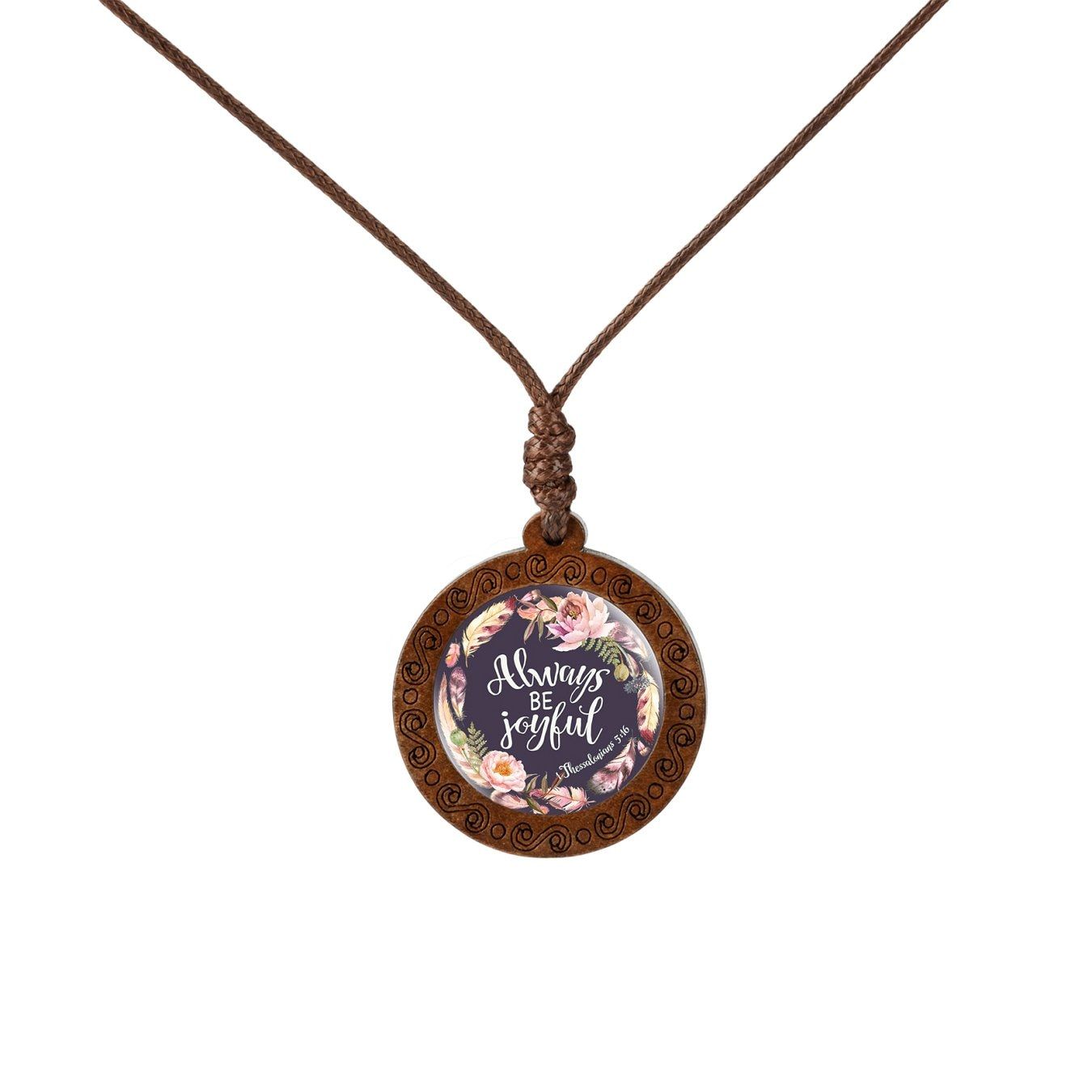 Bible Verse Jewelry Glass Cabochon Necklace Round Wood Pendant Design Wax Rope Chain Necklace Best Gift