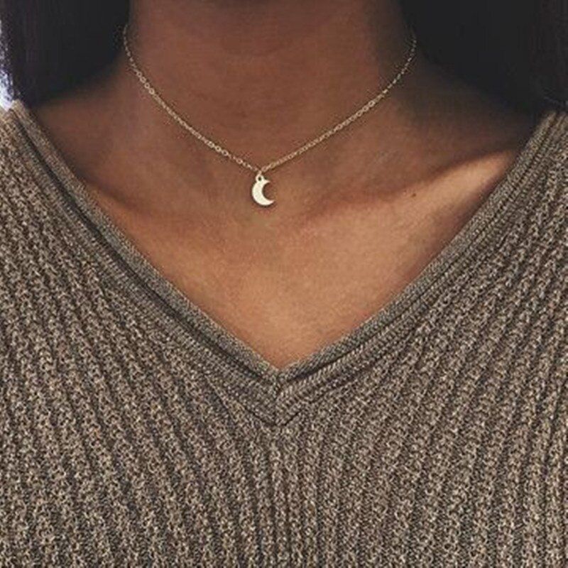 Fashion Bohemian Leaf Moon Circle Pendant Necklace Charm Statement Choker Women Jewelry