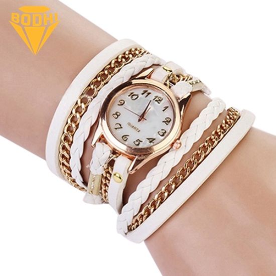 BODHI Women Casual Vintage Braided Multilayer Weave Faux Leather Bracelet Wrist Watch