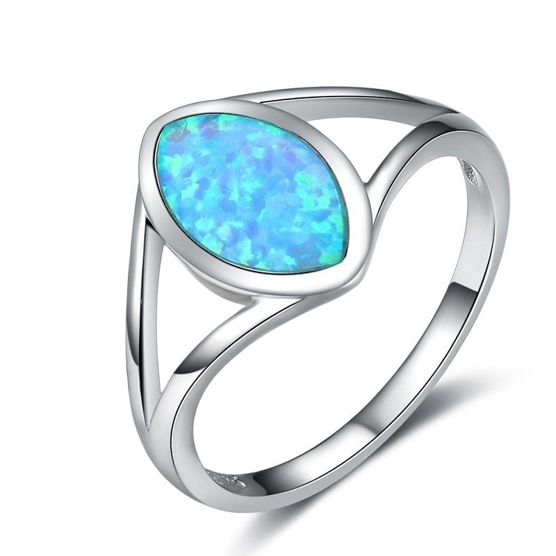 Simple Geometric Ring Fashion Oval Blue Imitaiton Fire Opal Ring For Women Accessories Jewelry Party Gift