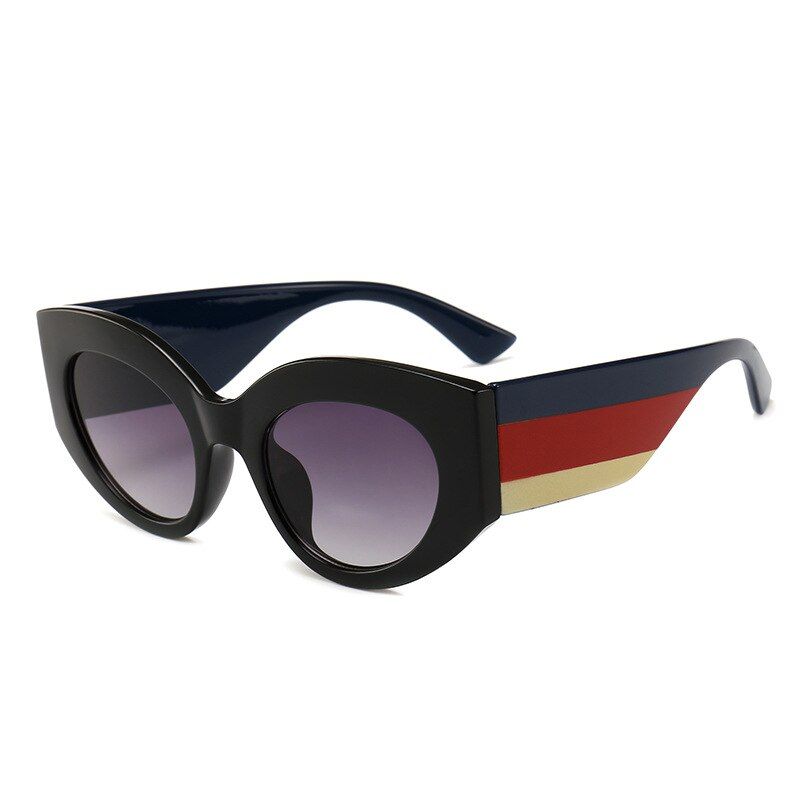 C4BlackSella European Style Fashion Women Cateye Sunglasses Triple Color Stripe Wide Legs Sun Glasses Luxury Brand Designer Eyewear