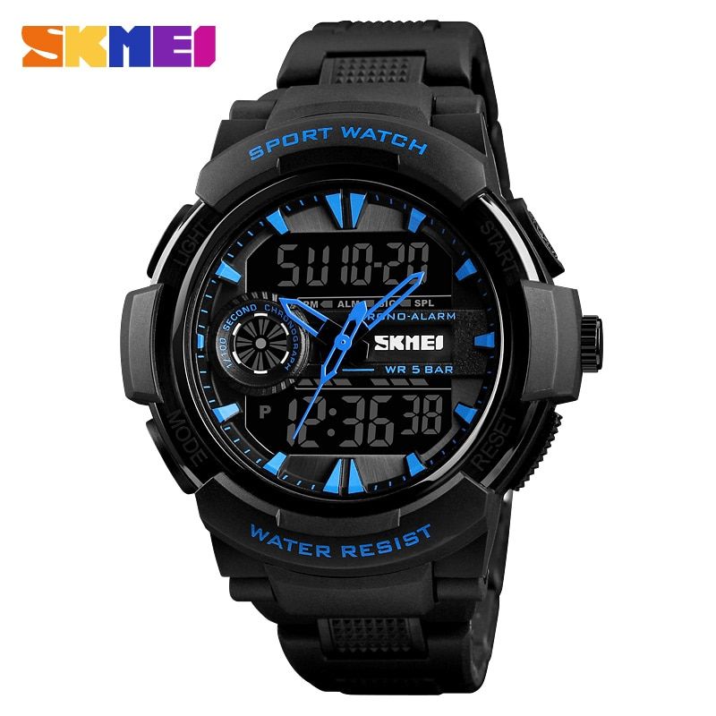 【BestGO】SKMEI Outdoor Sport Top Luxury Watch Men PU Strap 5Bar Waterproof Watches Dual Display Wristwatches relogio