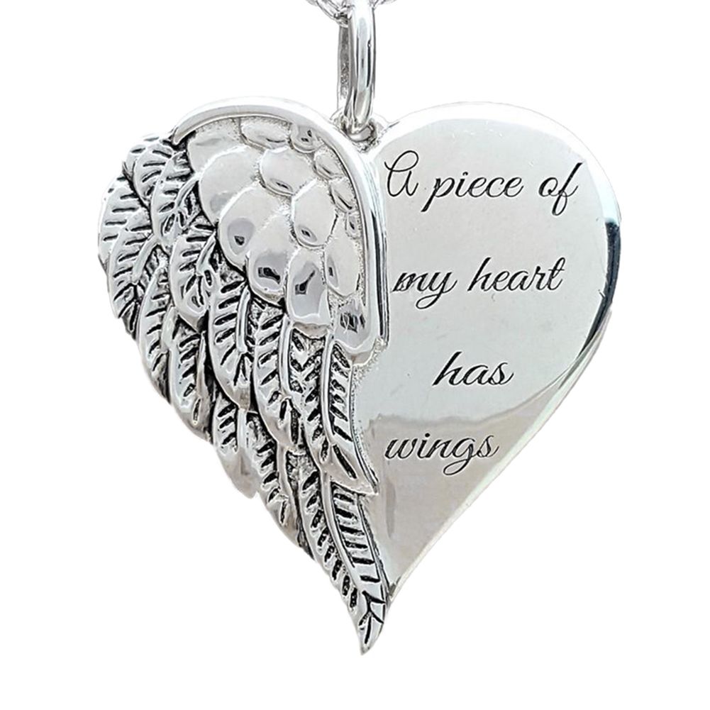 Fashion Women Angel A Piece Of My Heart Has Wings Letter Pendant Necklace Gift