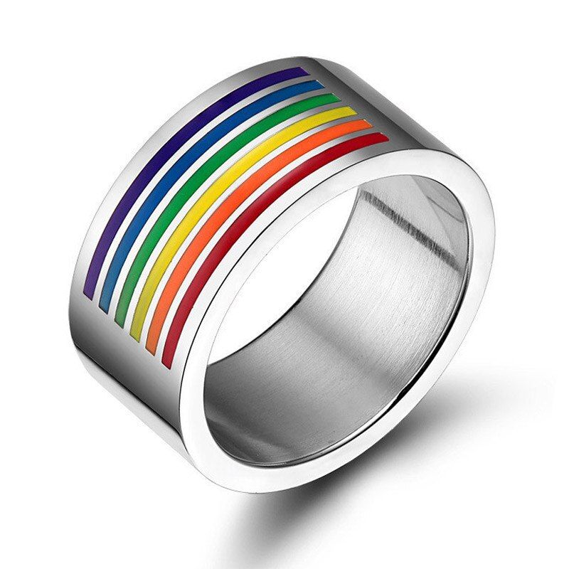 Modyle 2020  Fashion 316L Stainless Steel El Rainbow LGBT Pride Ring Lesbian Gay Wedding Engagement Ring for Men Gifts