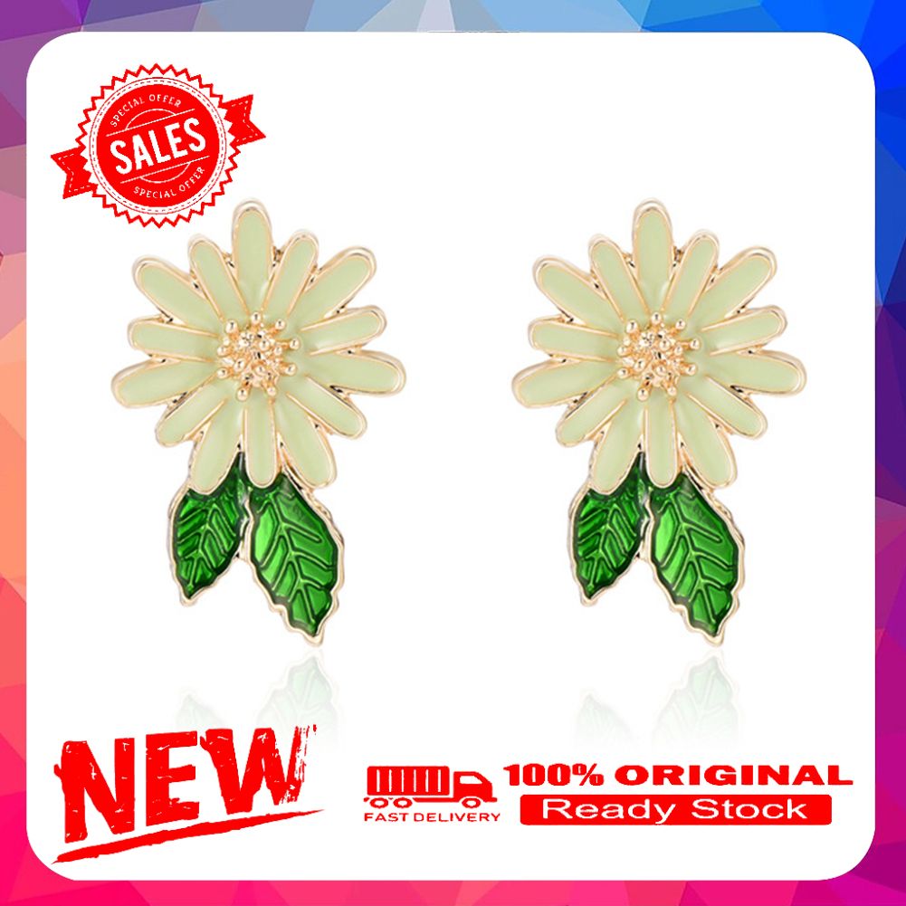 Fashion Women Marguerite Flower Enamel Alloy Stud Earrings Pierced Jewelry Gift