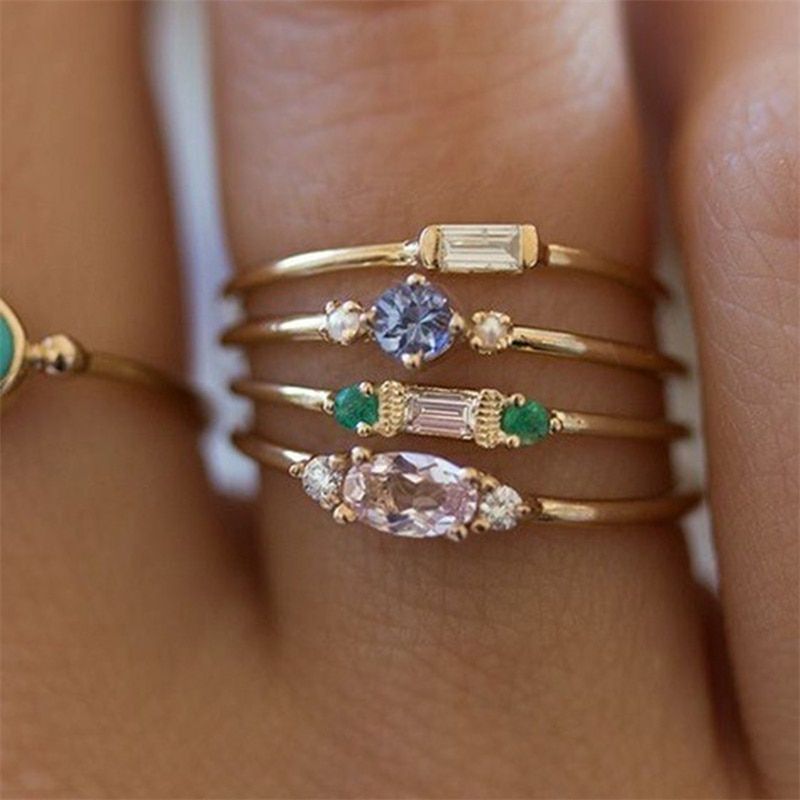 KISSWIFE 3Pcs/Set  Crystal Twist Ring Set For Women Couples Gold Color Female Engagement Wedding Jewelry New Infinity Rings
