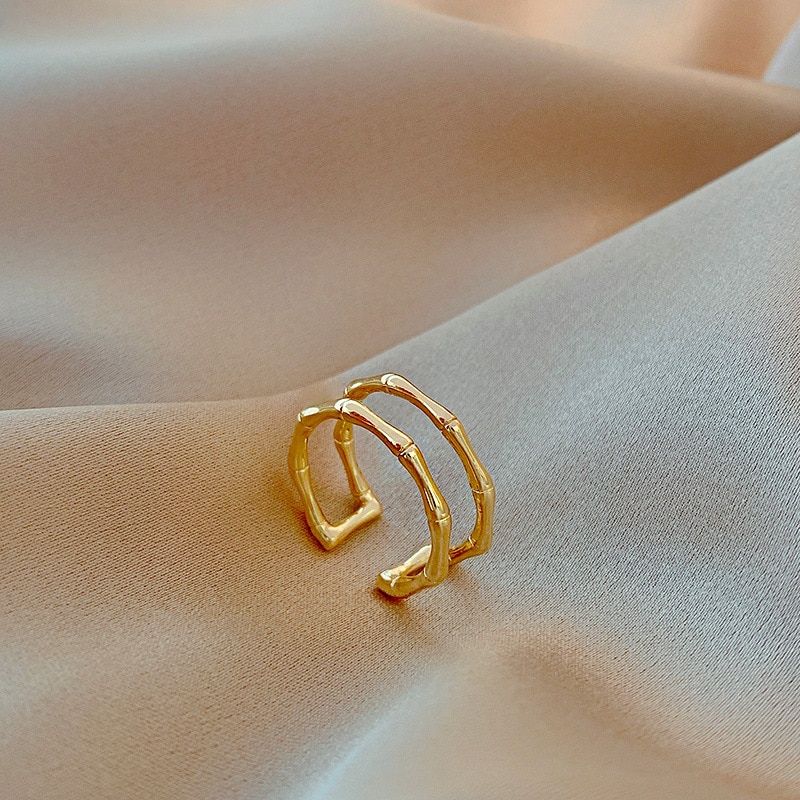 2020 New Creative Double Bamboo Shape Metal Open Rings For Woman Fashion Korean Jewelry Minimalist Party Girl's Unusual Ring