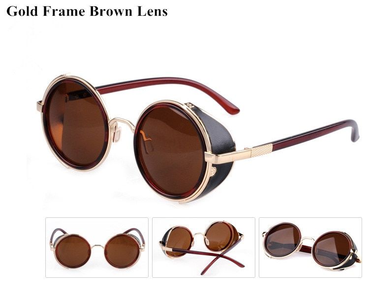 color 5VWKTUUN Steampunk Round Sunglasses Men Women Vintage Retro style Mirror Steam punk Goggle Man Woman's Outdoor Sun Glasses Oculos