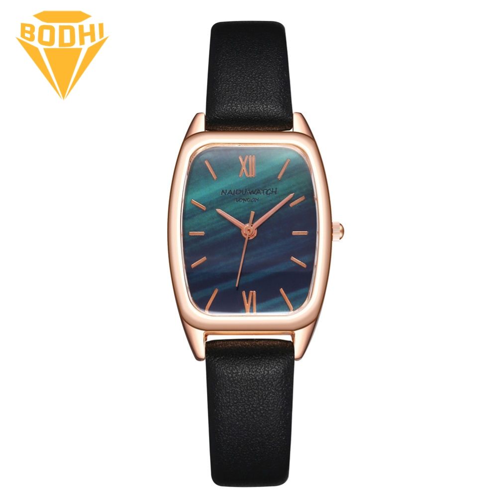 BODHI Women Barrel Shape Dial Stripe Design Faux Leather Band Analog Quartz Wristwatch