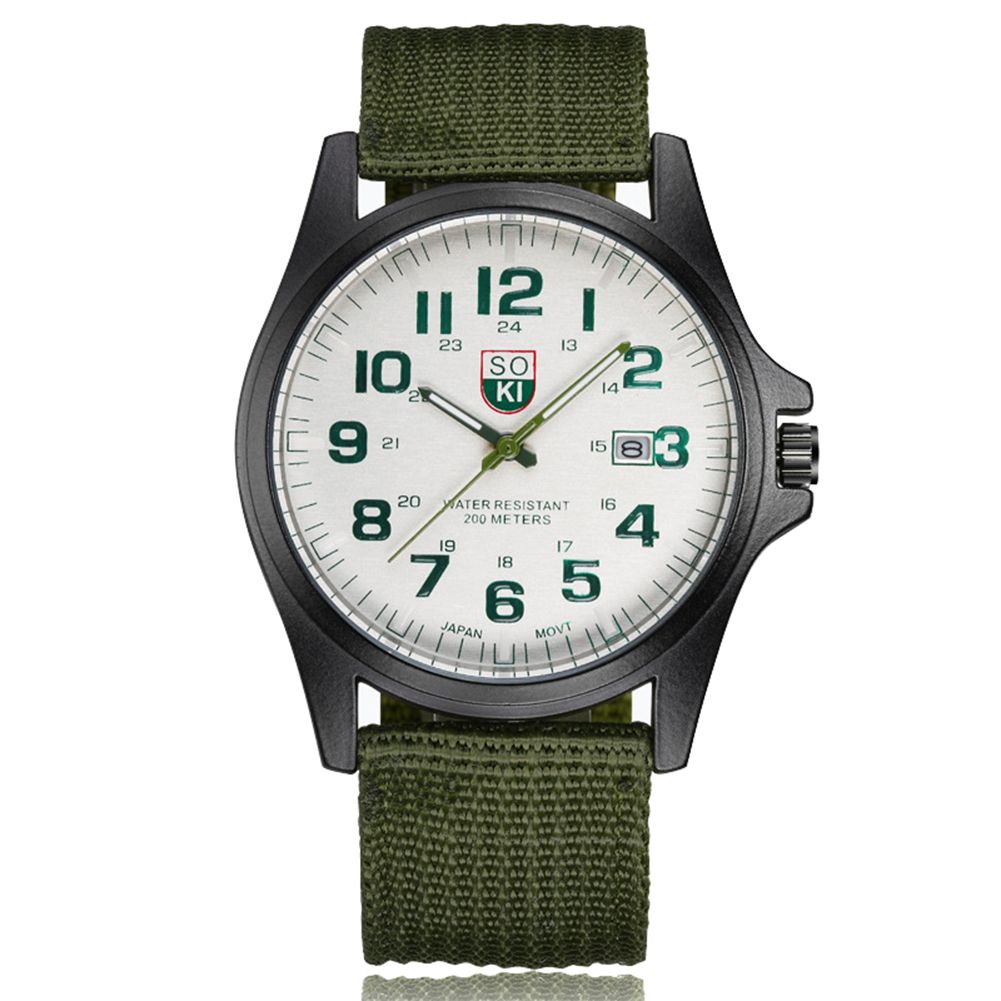 Fashion Men Weave Nylon Band Round Dial Calendar Analog Quartz Sport Wrist Watch