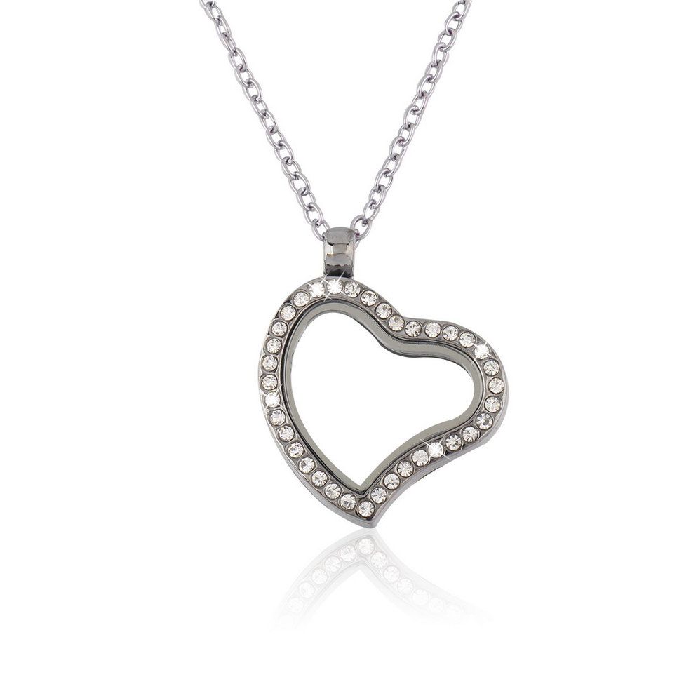 Charming Living Memory Floating GlRound/Heart Locket Pendant Necklace