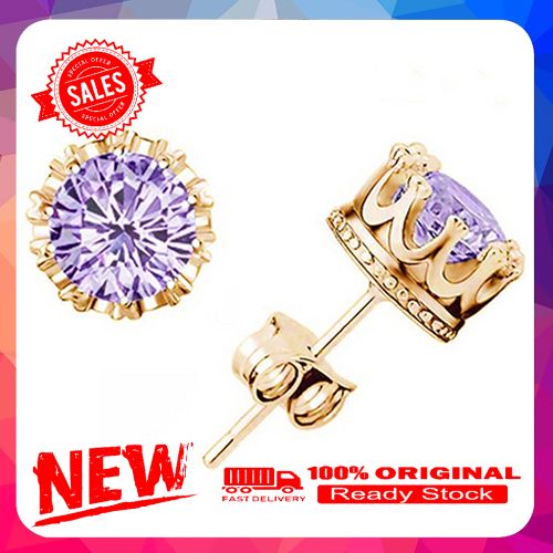 Fashion Women's Elegant Rhinestone Silver Plated Crown Style Ear Stud Earrings