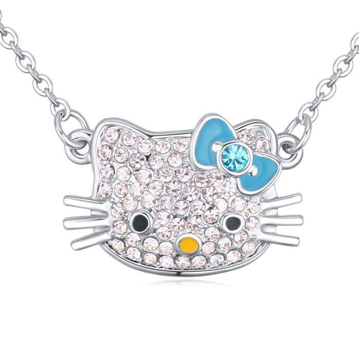 2019 Korea CC Anime Necklace Pink Crystal Necklace Cute Cat Hello Kitty Pendants Necklaces Fashion Cat Jewelry for Women Gift