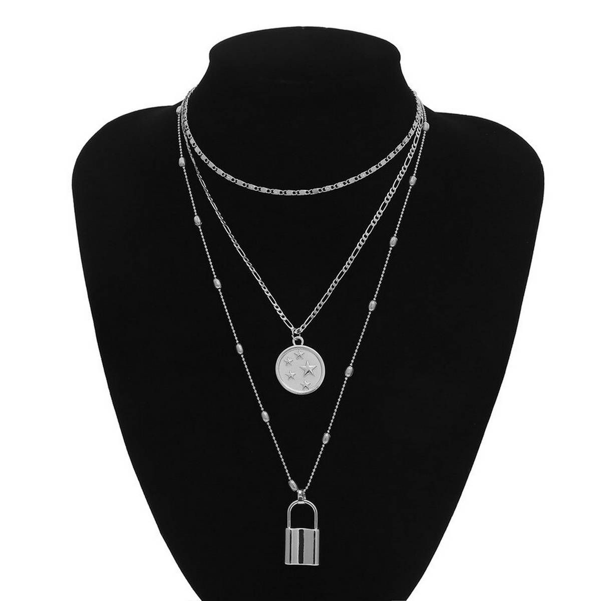 Ingemark Multi Layer Lover Lock Pendant Choker Necklace Steampunk Padlock Bead Link Chain Necklace Women Fashion Gothic Jewelry