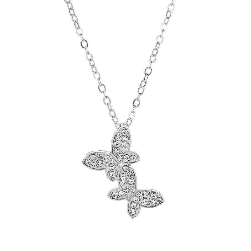 Vintage Tiny Butterfly Pendant Necklace for Women Charm Sweater Chain Silver Color Copper Metal Long Choker Simple Femme Gift