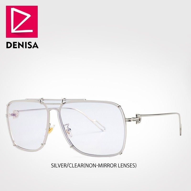 Clear NON-Mirror LenDENISA Top Ice Blue Mirror Sunglasses Shades Brand Designer Square Sun Glasses Men Trend For Women Heren Zomer Brillen G23064
