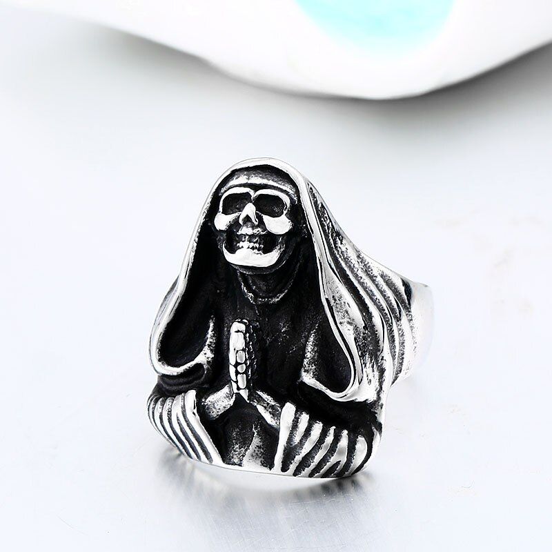 Beier Punk Rock Skull Ring witth the cross 316L Stainless Steel Man's Biker Punk Personality Jewelry Drop shipping Gift BR8-581