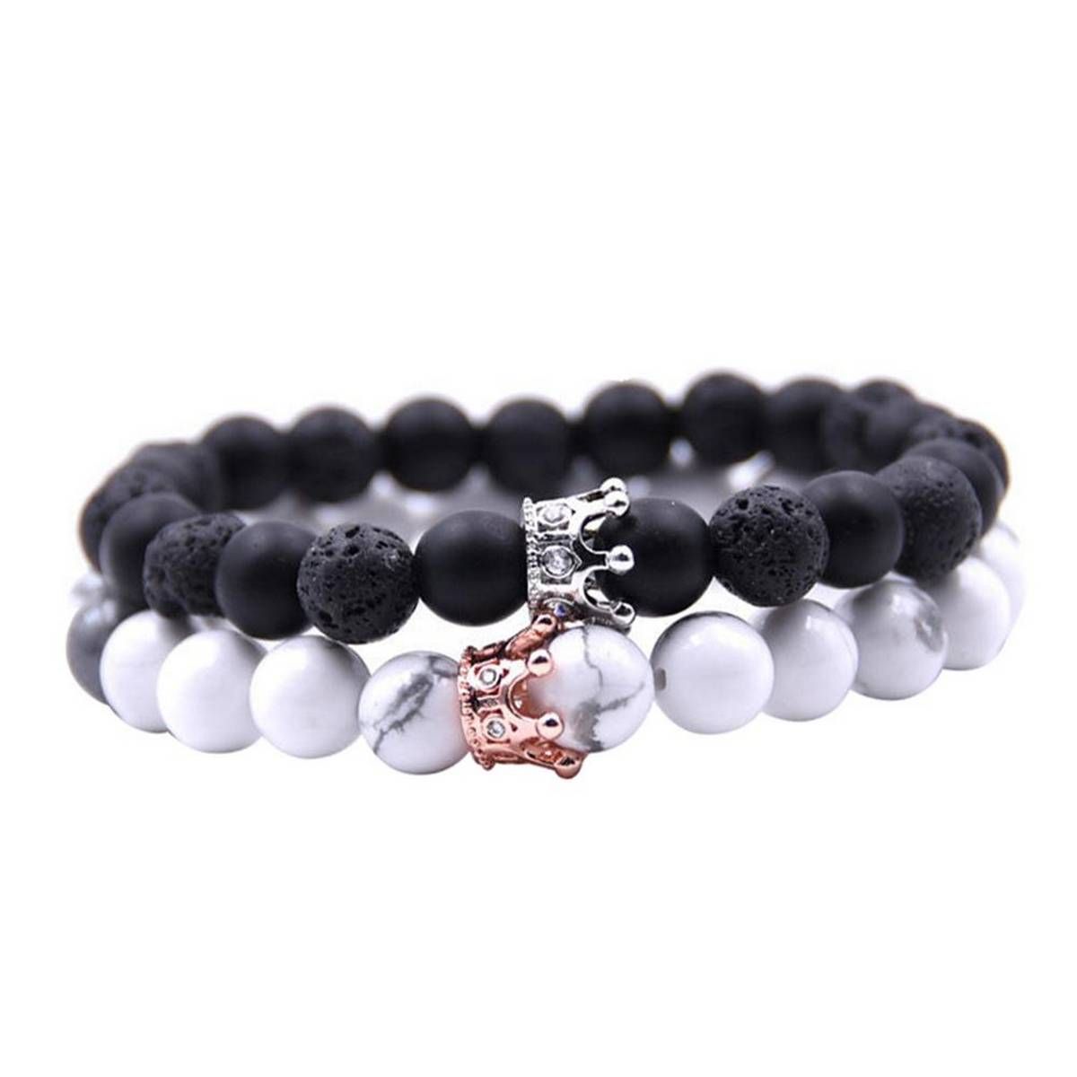 2Pcs Couples Men Women Crown Natural Stone Beads Bracelets Jewelry