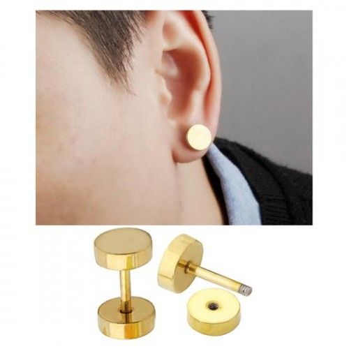 Dumbell Shaped Stainless Steel Stud Earrings for Men 2 Pcs