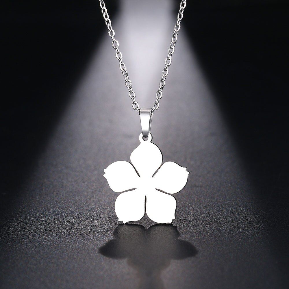 DOTIFI Stainless Steel Necklace For Women Man Blossom Flower Pendant Necklace Engagement Jewelry