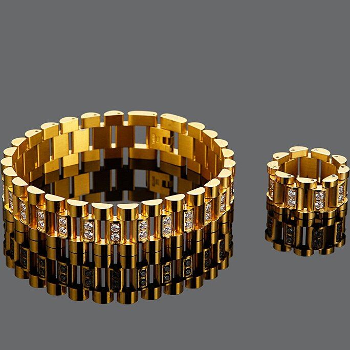 Golden Stainless Steel Mens Charm Bracelet For Men 16MM Chain Bracelets Man Nickel-Free Hypoallergenic Boys Jewelry Dropshipping