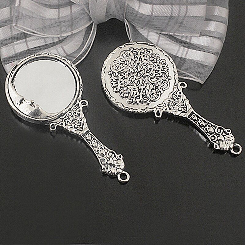(23065)4PCS Oval and Round Zinc Alloy Antique Style Glass Mirror Charms Pendants Diy Jewelry Findings Accessories Wholesale