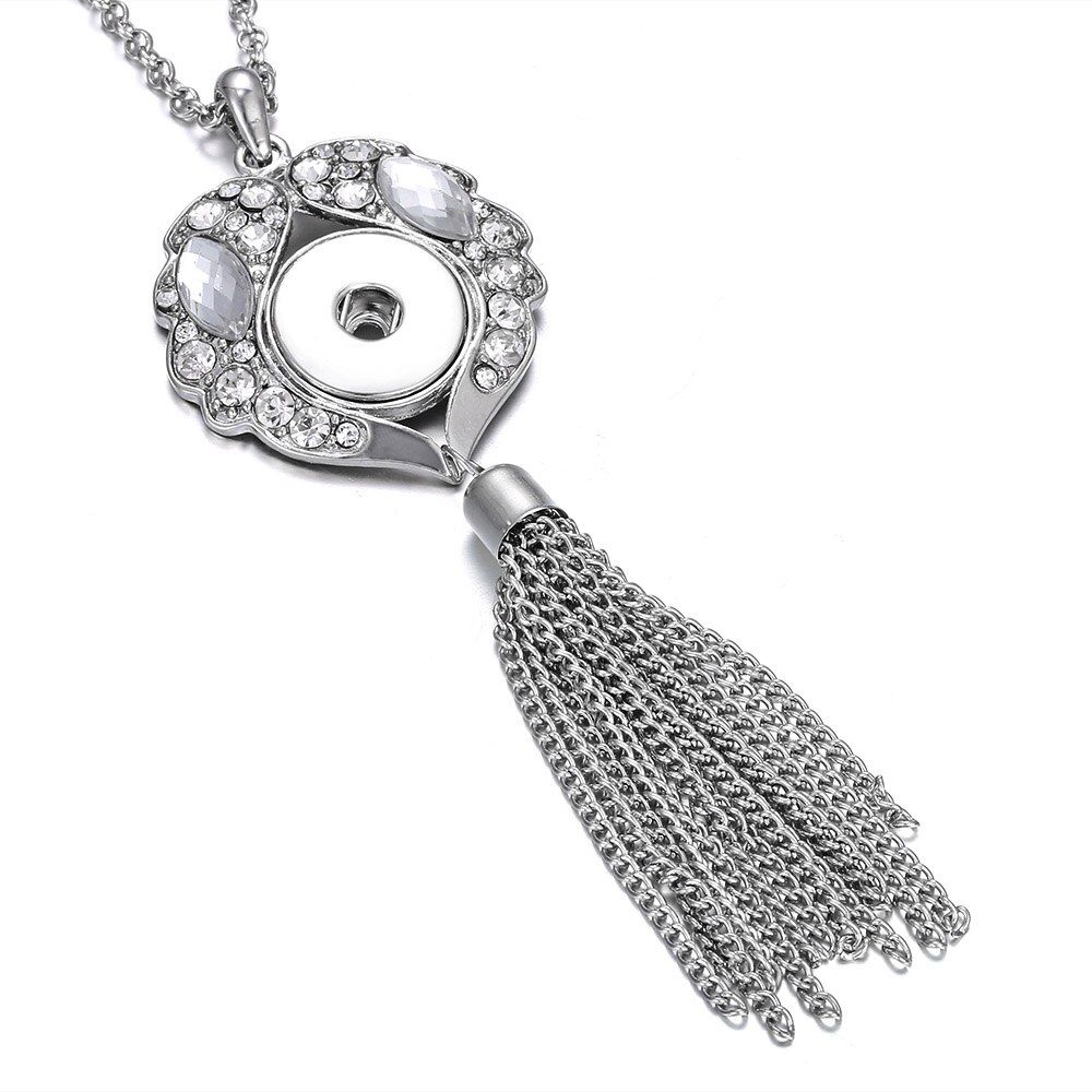New Bohemia Ethnic Snap Button Necklace Long Tassel Snap Pendant Necklace with 80cm Chains 18mm Snap Buttons Jewelry