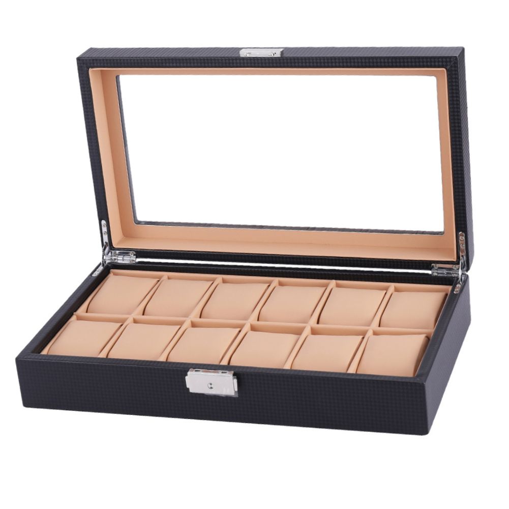 Faux Leather 12 Slots Jewelry Wrist Watches Holder Display Storage Box Organizer