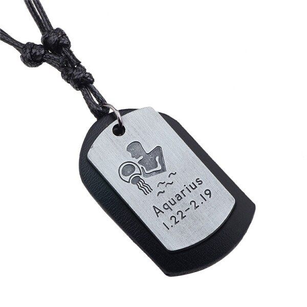 Men Leo Virgo Cancer Taurus Gemini Scorpio Libra Necklace 12 Zodiac Necklace Twelve Constellations Male Leather Jewelry LN002