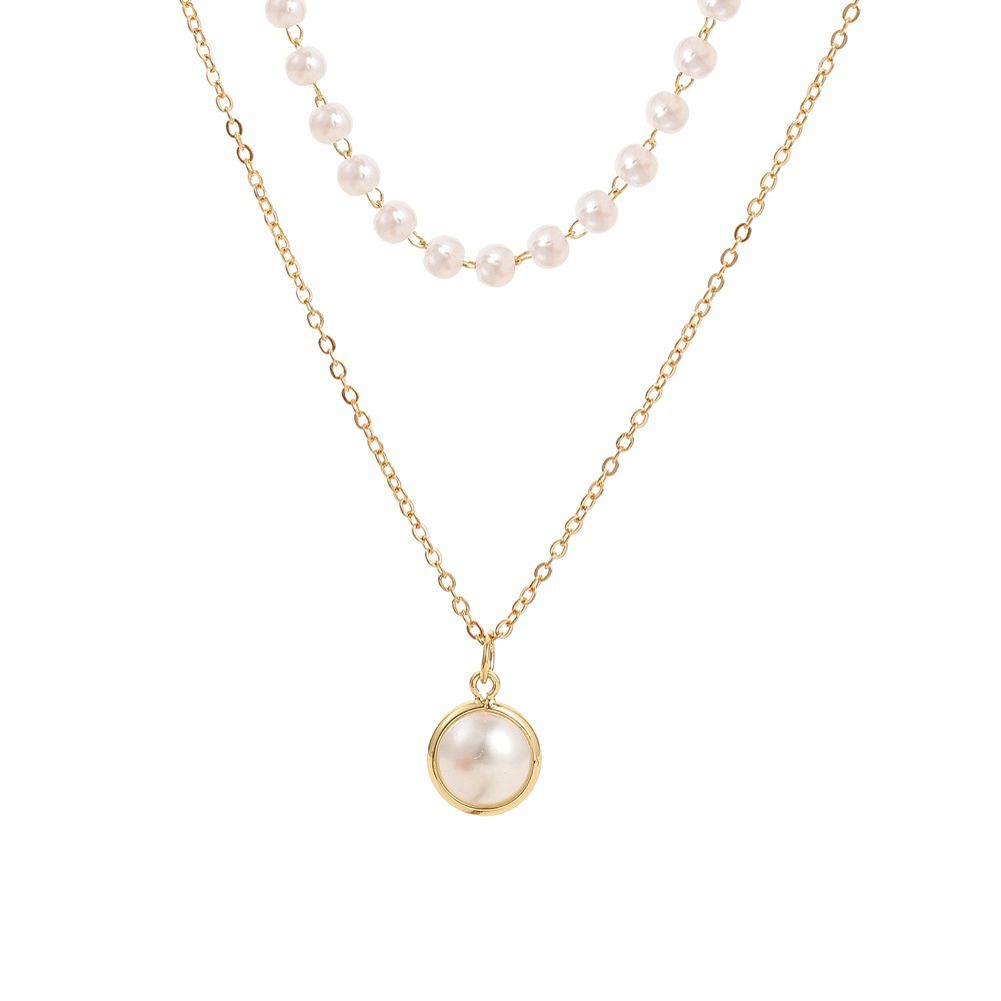 Women's Necklace ple Style Double-deck Elegant Small Pearl Necklace