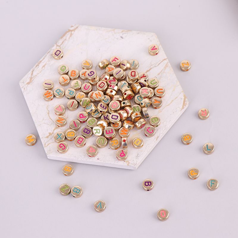100pcs Acrylic Beads Round 4x7mm Bronze Letters Bead Loose Spacer Beads