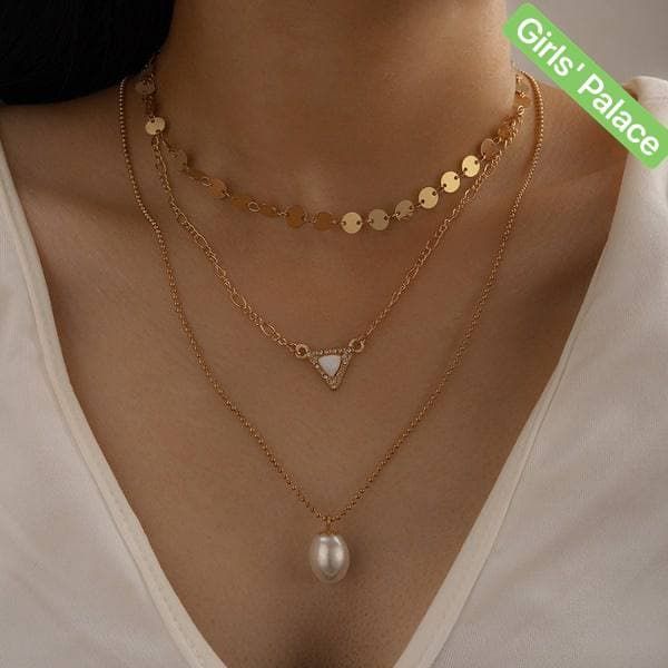European and American jewelry disc three-layer necklace simple  necklace female (Girls' Palace)