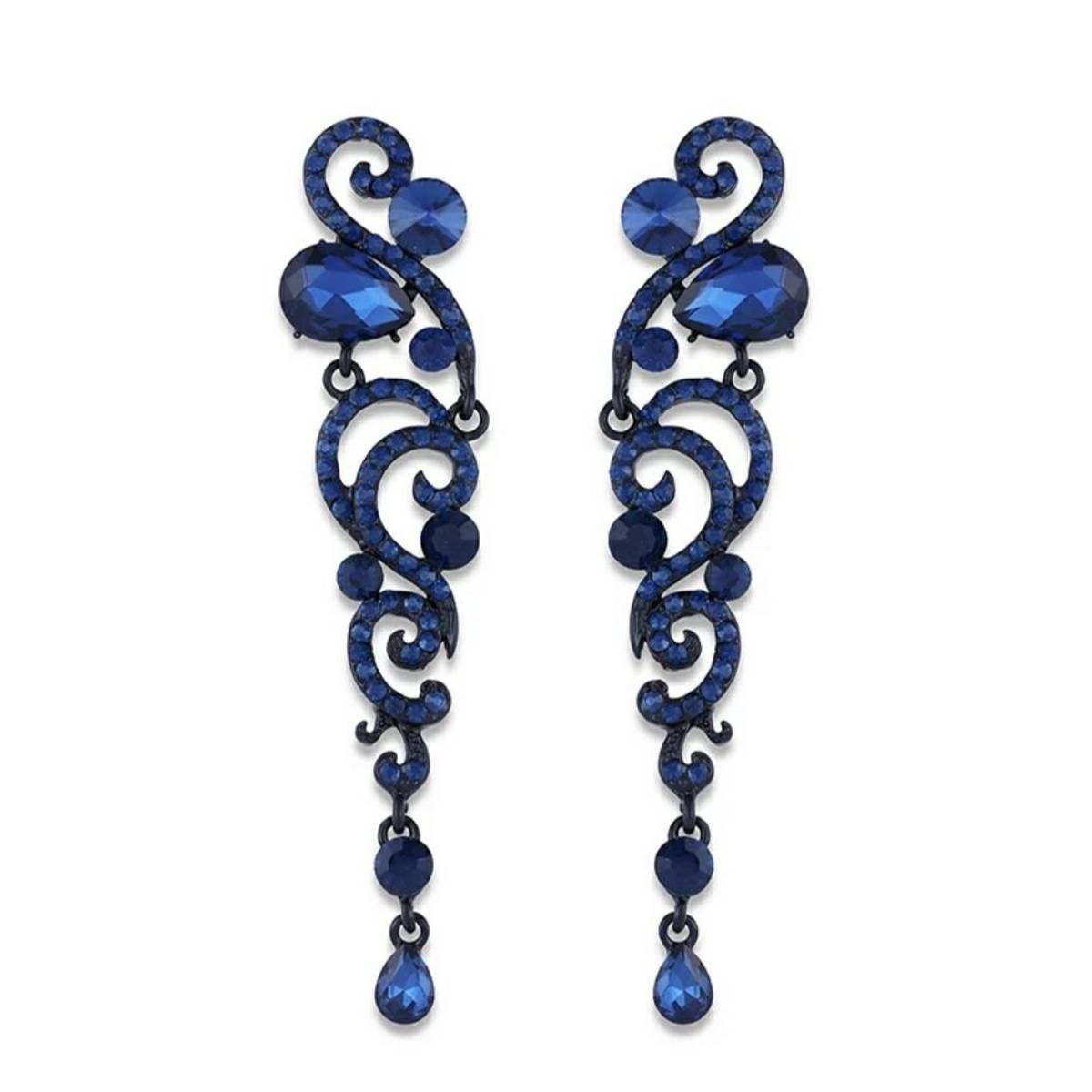 Luxury Long Blue Austrian Crystal Dangle Earrings For Women