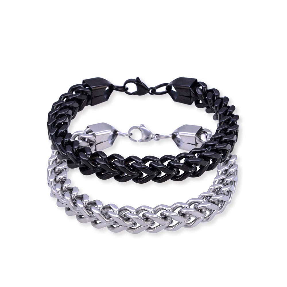 Franco Link Chain Bracelet Stainless Steel-Black
