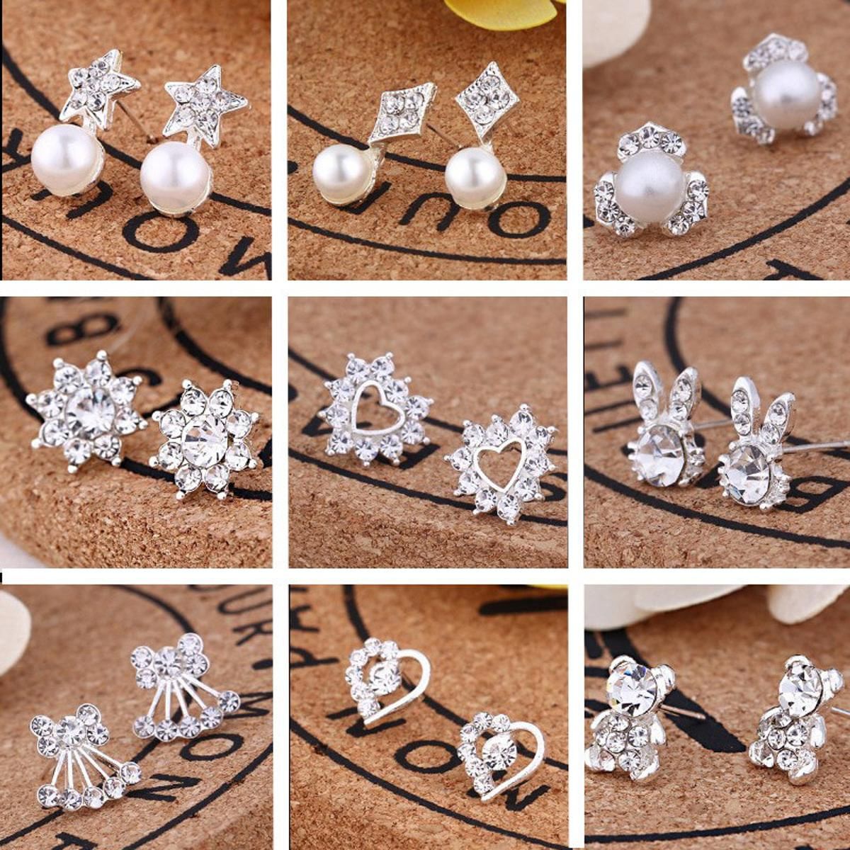 Fashion Jewelry Double Pearl Earrings Women Flower silver Earrings Heart Carnations Jewelry Bohemian Jewelry Mode Pearl Earrings