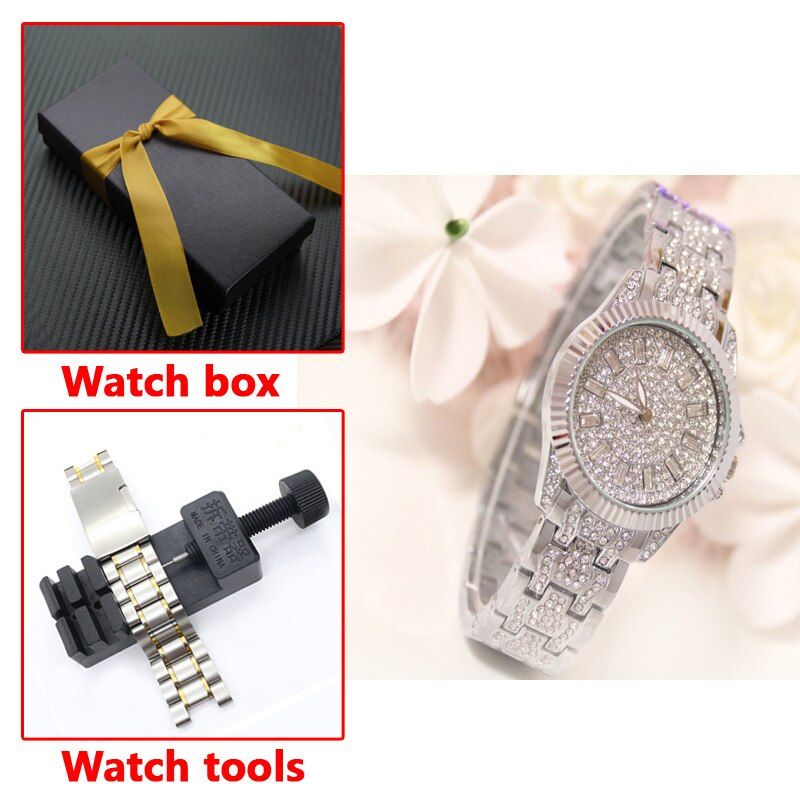 Luxury Crystal Women Bracelet Watches Top Brand Gold and Silver Diamond Quartz Watch Steel Female Wristwatch Montre Femme