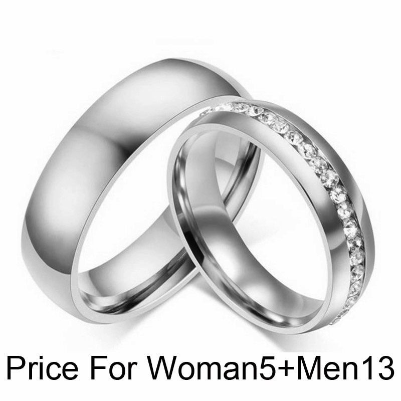 1 Pair Silver Color Wedding Band Couple Rings Pair Never Fade Sparkly CZ Titanium Jewelry Men Women Promise Engagement Ring