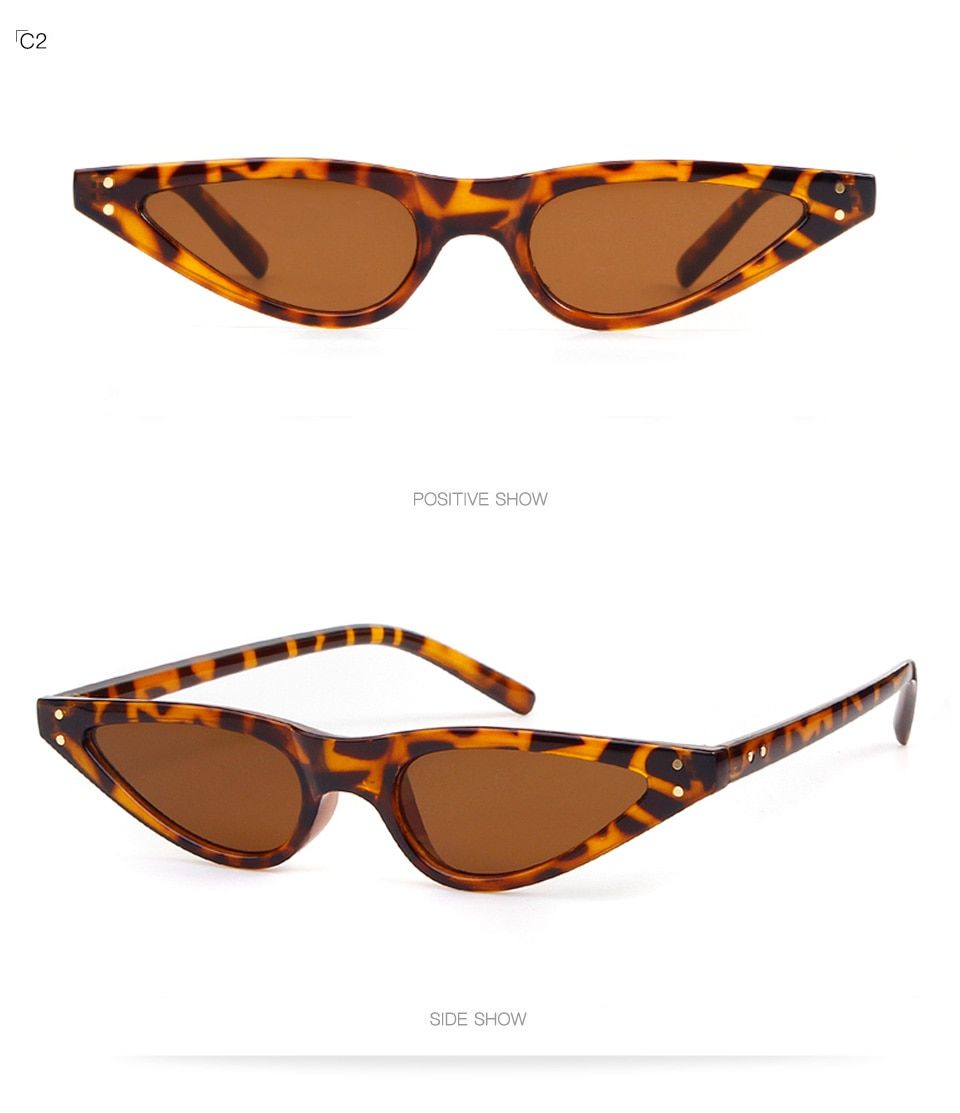 C2 leopardWHO CUTIE 2018 Small RED Sunglasses Cat Eye Women Brand Design Cateye Frame Retro Skinny Triangle Slim Sun Glasses Shades OM520B