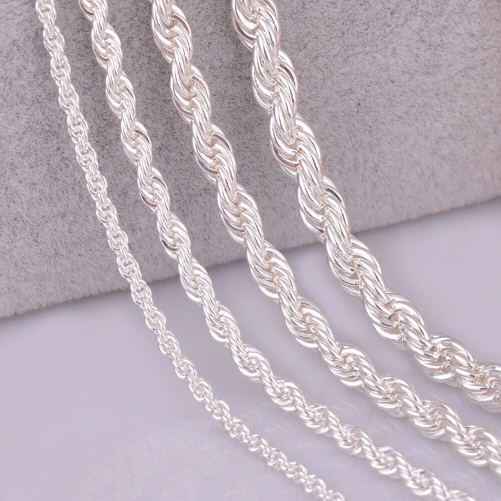 1Pc 24" 26" 28" 30" silver plated Rope chain necklace 2mm,3mm,4mm,5mm For pendant Rope jewelry findings