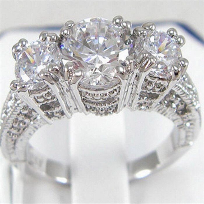 Fashion White/Black/Red/Purple/Green/Blue Cubic Zirconia Three Stones   Rings For Women Wedding Jewelry Gifts L4L240