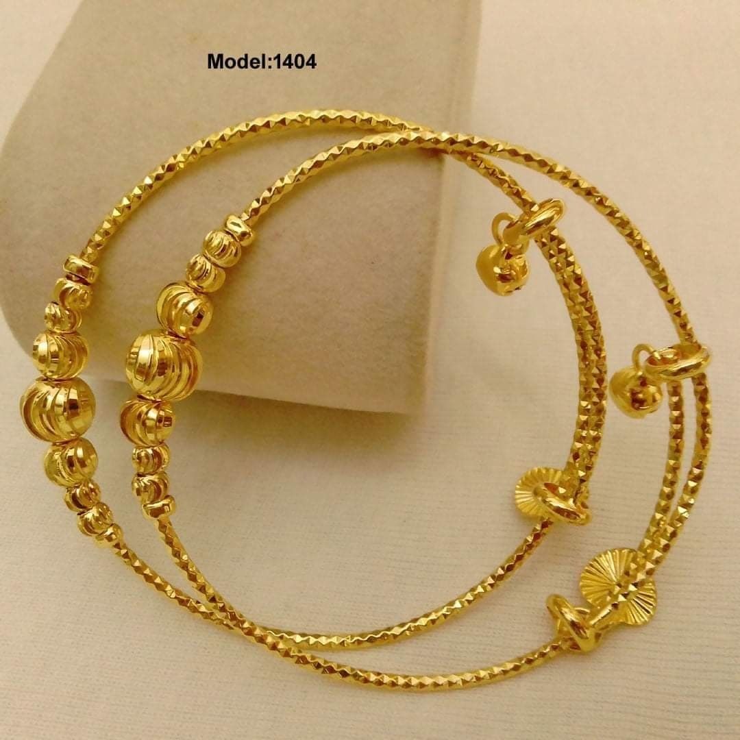 Gold Plated Metal Bangle Set Adjustable For Baby - 2 Pcs Set