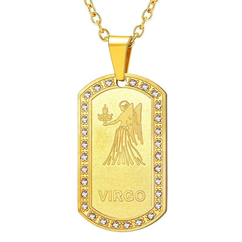 U7 Zodiac Signs Necklace For Men/Women Best Friend Dog Tags Birthday Gift Gold Color Stainless Steel Cancer Constellations P693
