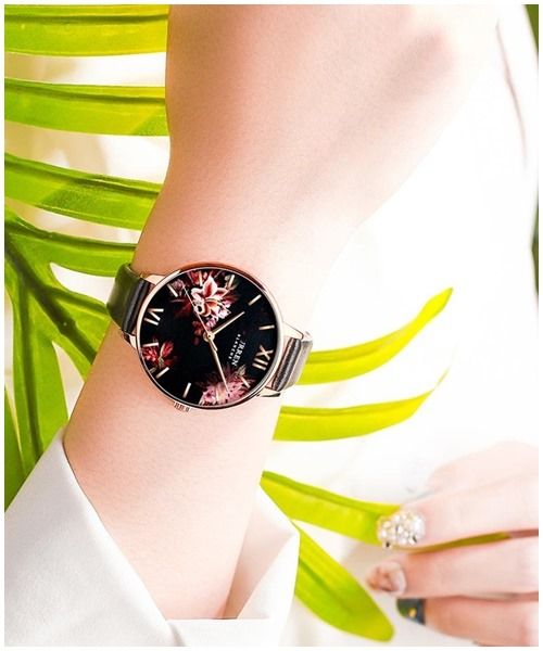 Fashion Flower Stainless Steel Mesh Leather Women's Watches Leather
