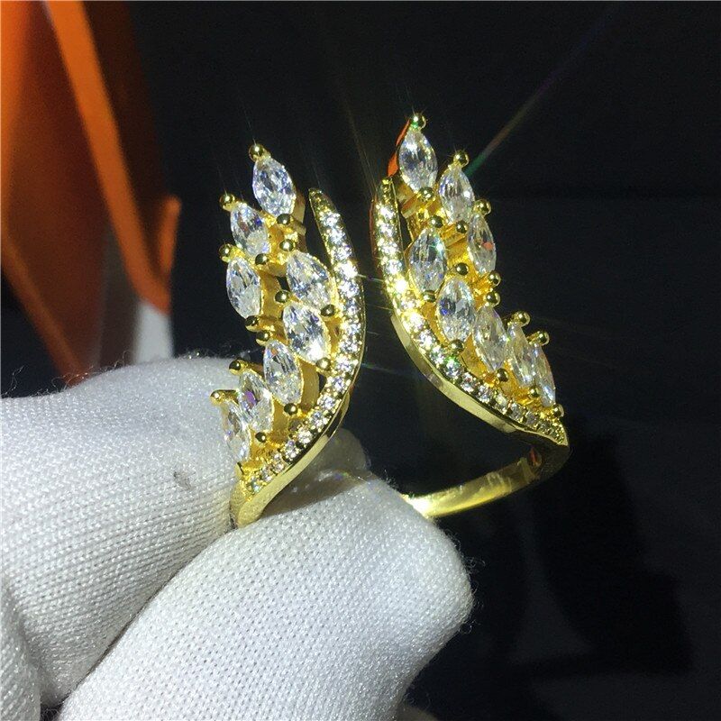 Angel wings ring 925 sterling silver AAAAA Cubic Zirconia Engagement Wedding Band Rings for women Party Jewelry Gift